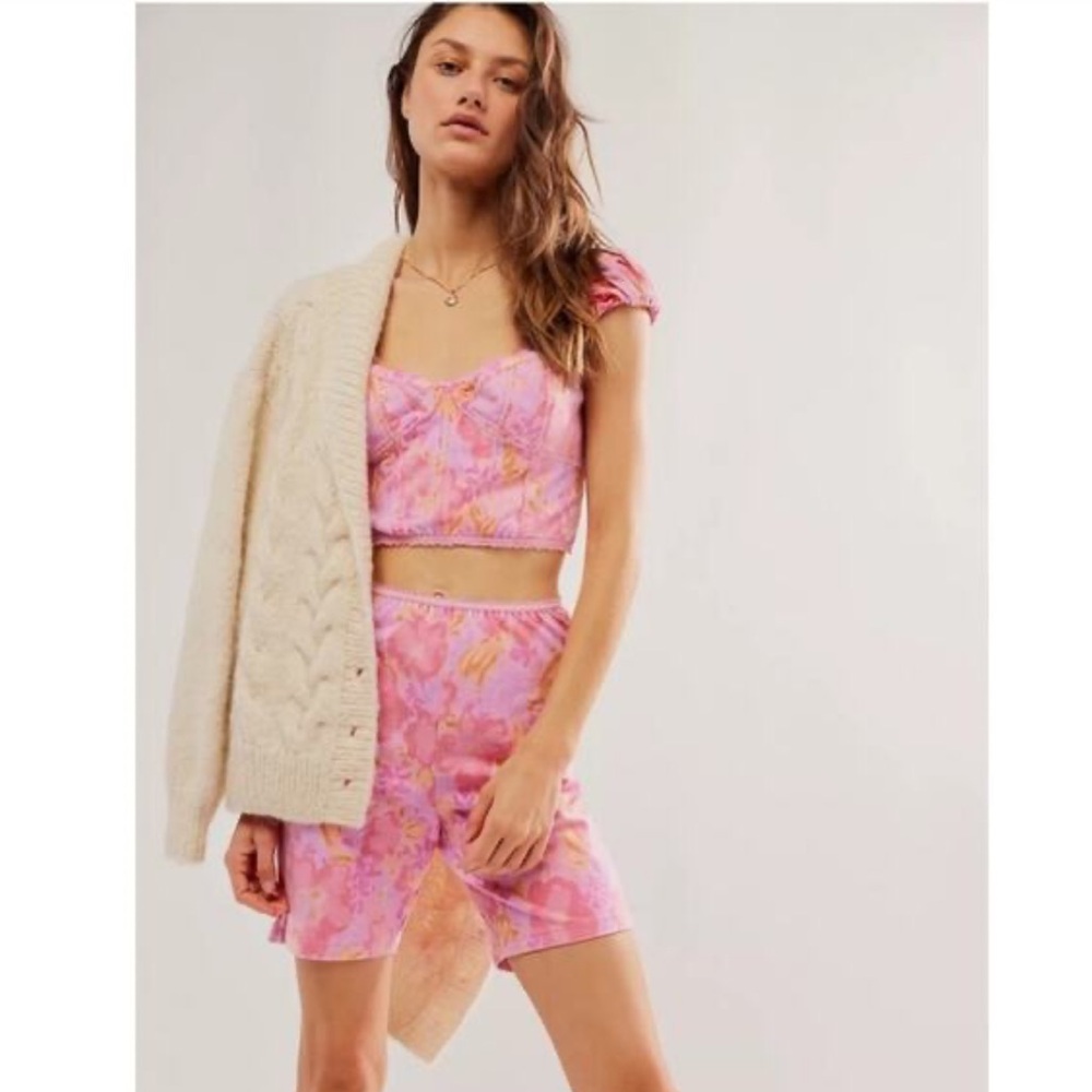 Free People Pink & Gold Floral Two-Piece Skirt Set